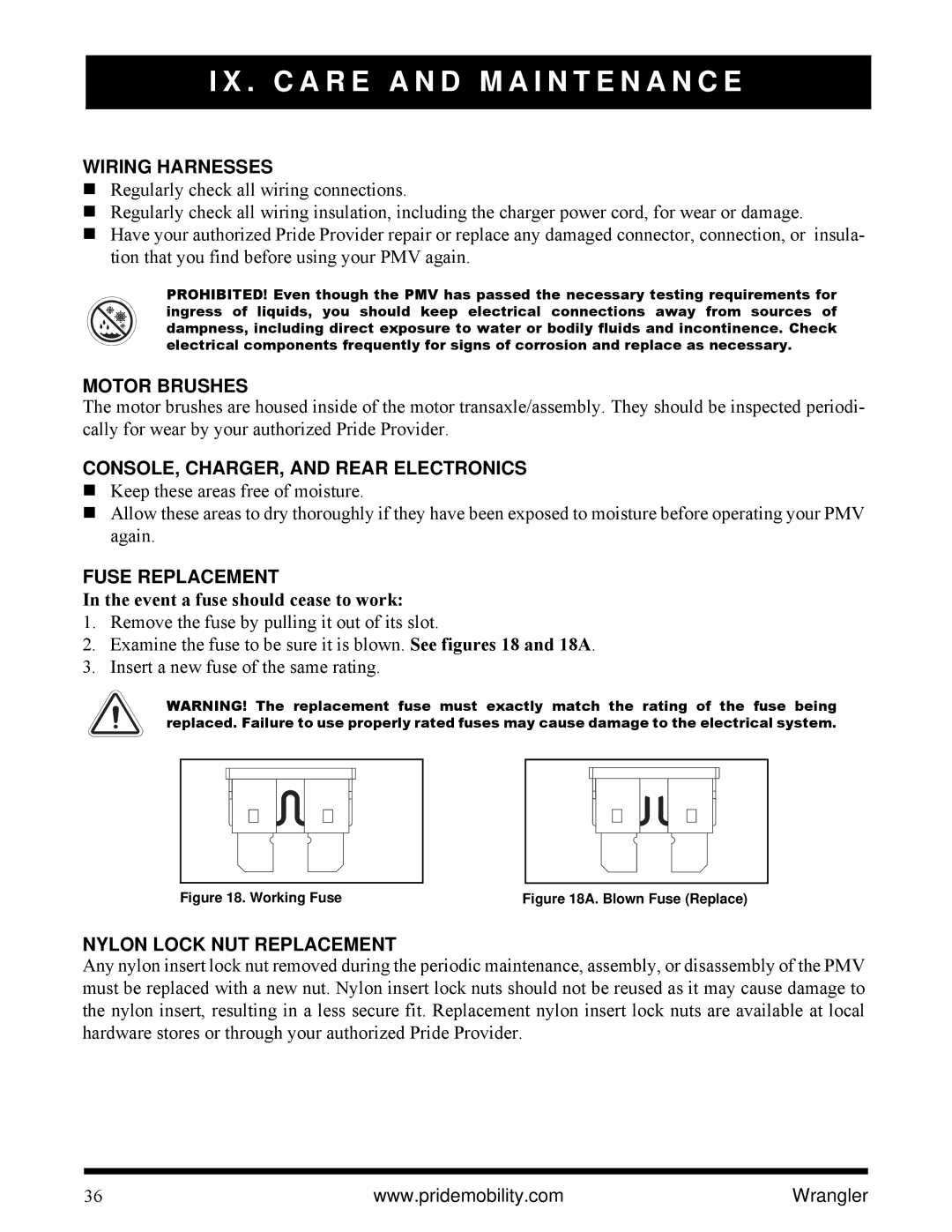 Pride Mobility I NFMANU1138 Wiring Harnesses, Motor Brushes, CONSOLE, CHARGER, and Rear Electronics, Fuse Replacement 