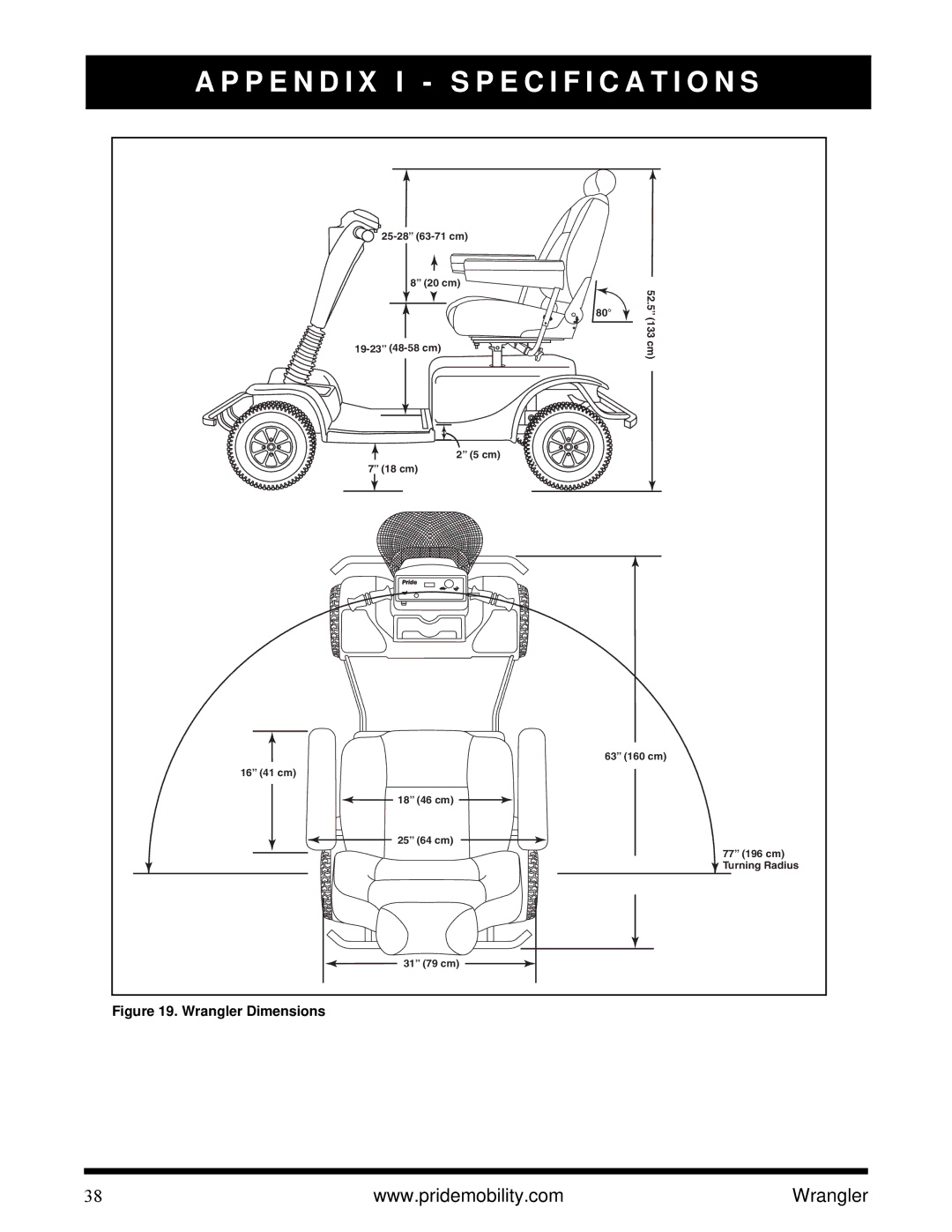 Pride Mobility I NFMANU1138 manual P E N D I X I Specification S 