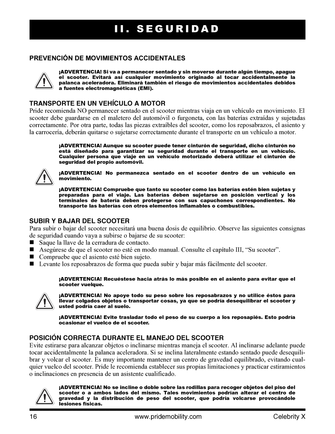 Pride Mobility I NFMANU3363 manual Transporte EN UN Vehículo a Motor, Subir Y Bajar DEL Scooter 
