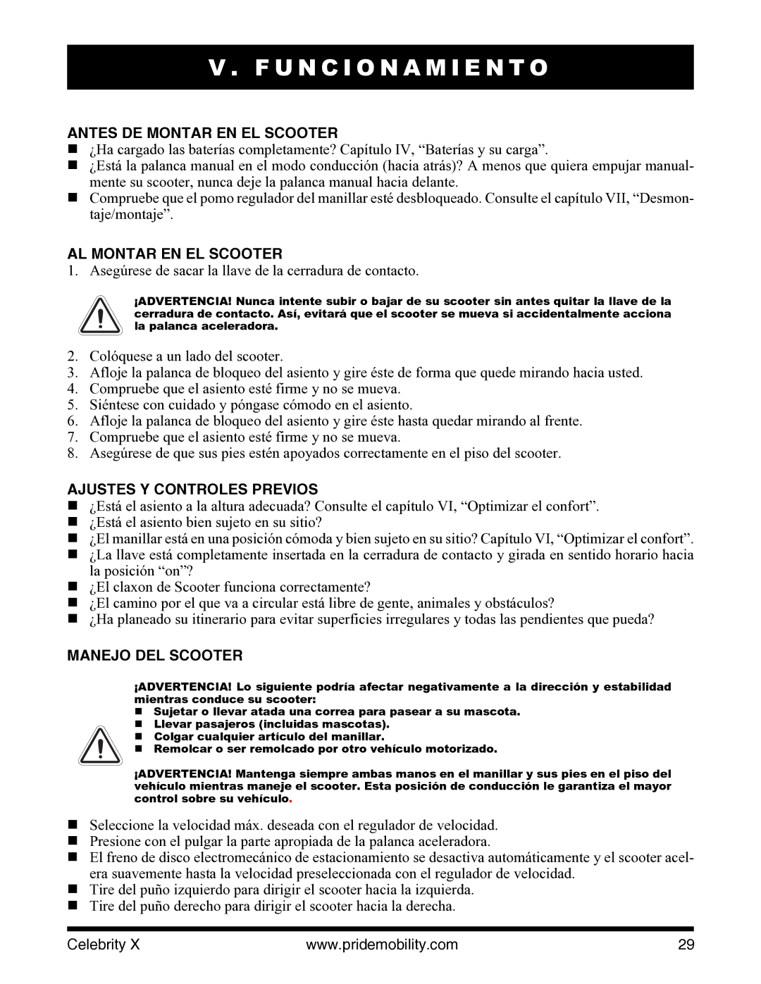 Pride Mobility I NFMANU3363 manual U N C I O N a M I E N T O, Antes DE Montar EN EL Scooter, AL Montar EN EL Scooter 