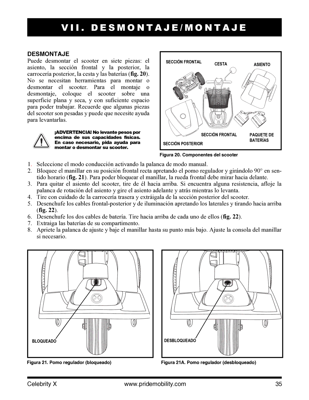 Pride Mobility I NFMANU3363 manual I . D E S M O N T a J E / M O N T a J E, Desmontaje 