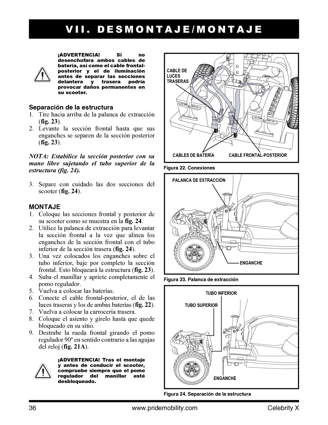 Pride Mobility I NFMANU3363 manual Separación de la estructura, Montaje 