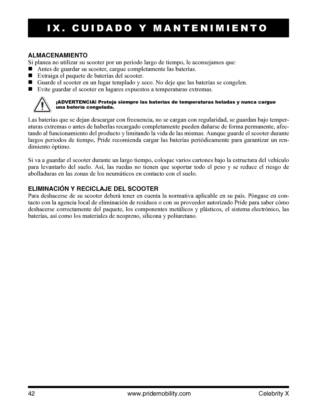 Pride Mobility I NFMANU3363 manual Almacenamiento, Eliminación Y Reciclaje DEL Scooter 