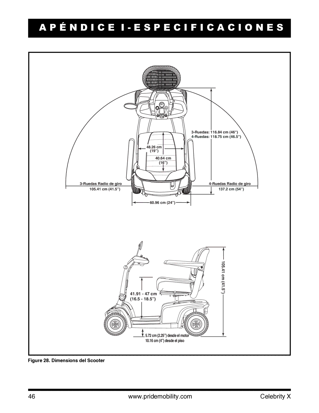 Pride Mobility I NFMANU3363 manual Dimensions del Scooter 