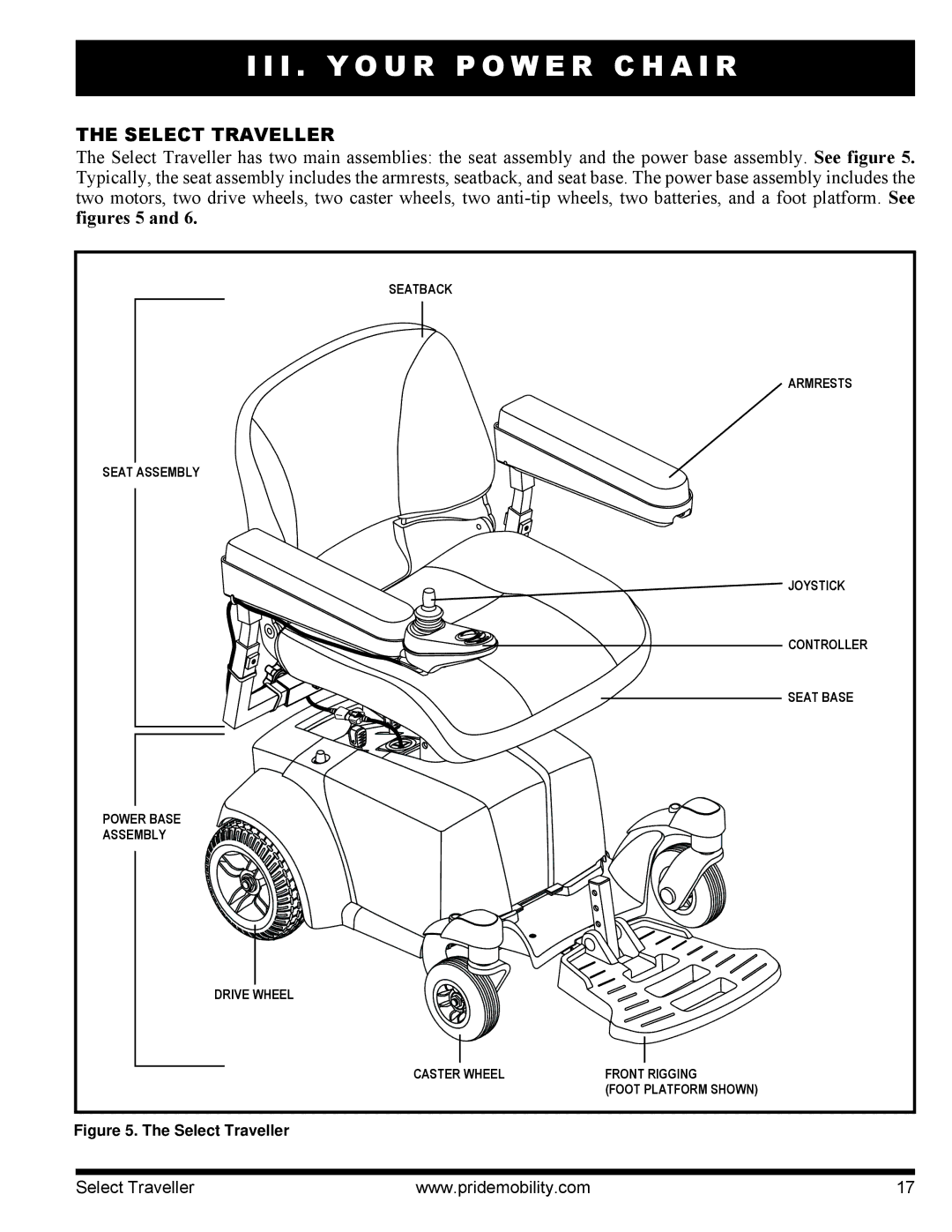 Pride Mobility I NFMANU339 manual I . Y O U R P O W E R C H a I R, Select Traveller 