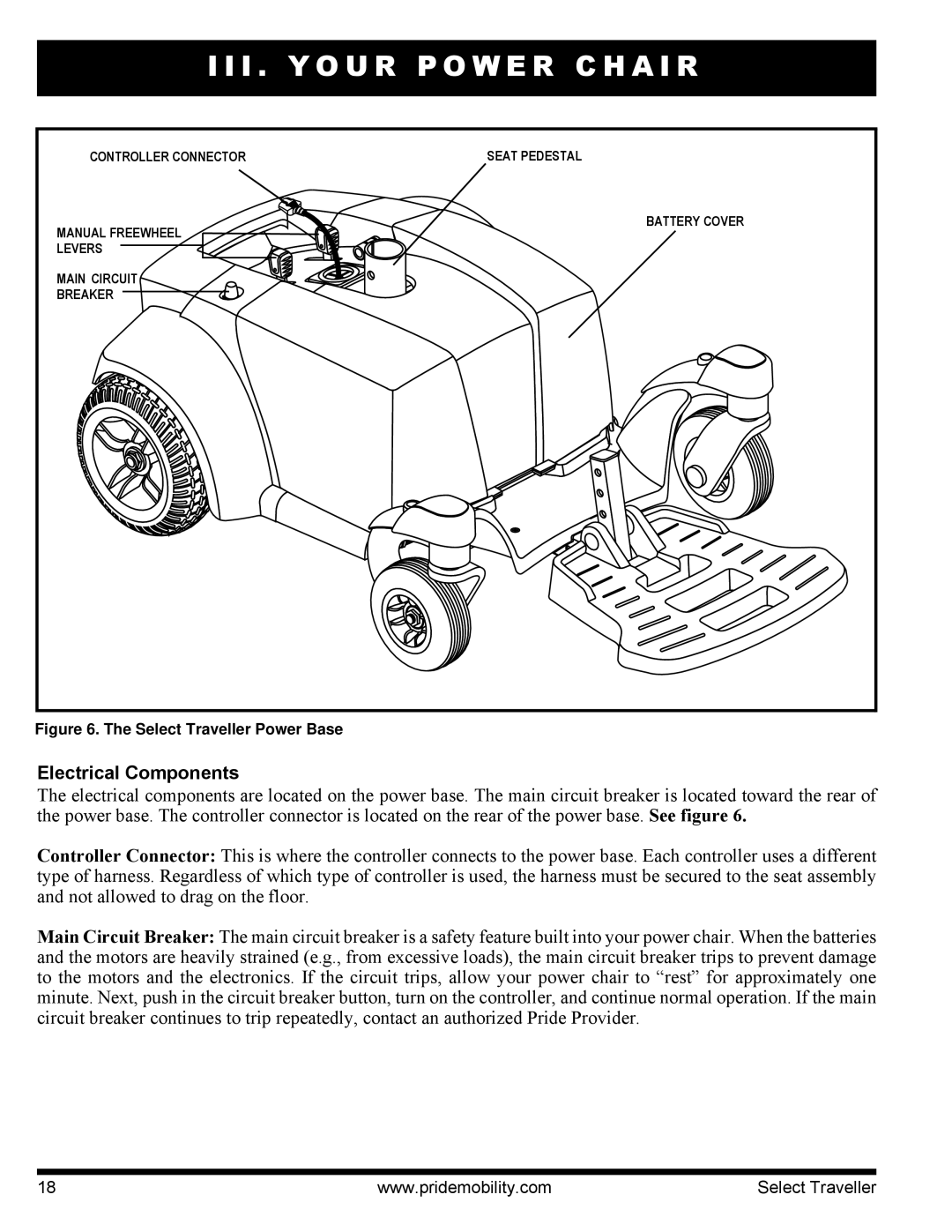 Pride Mobility I NFMANU339 manual Electrical Components, Select Traveller Power Base 