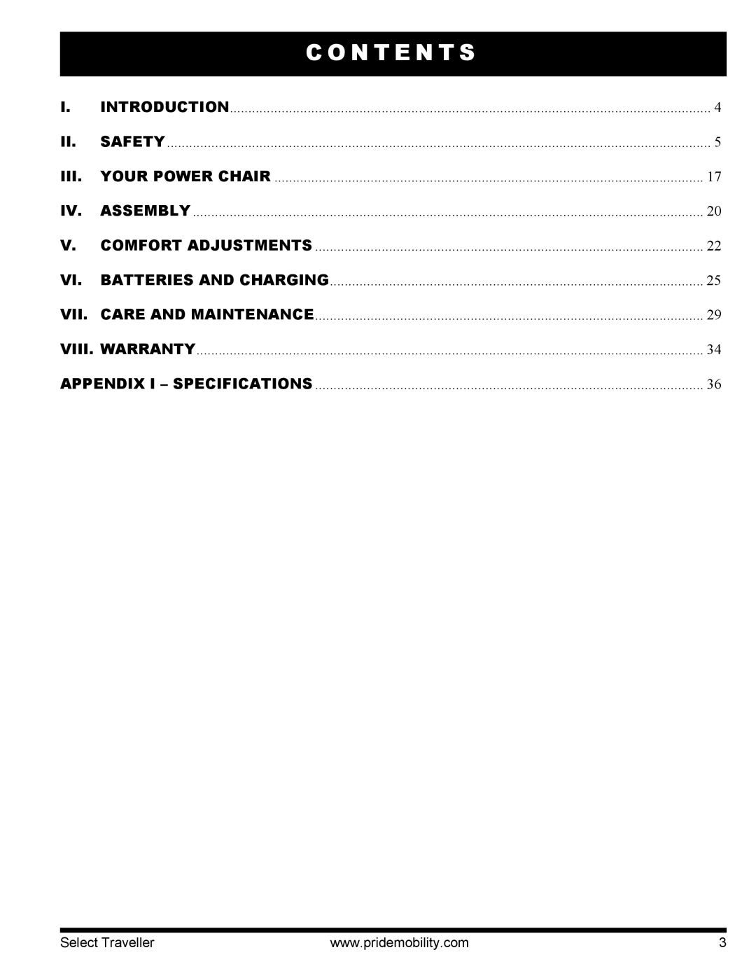 Pride Mobility I NFMANU339 manual N T E N T S, Iii 