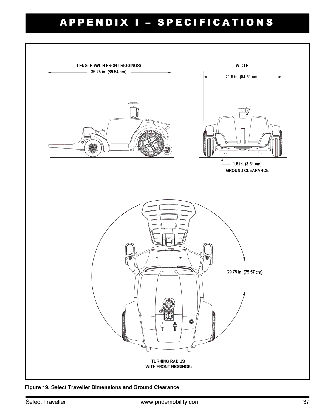 Pride Mobility I NFMANU339 manual P E N D I X I Specification S 