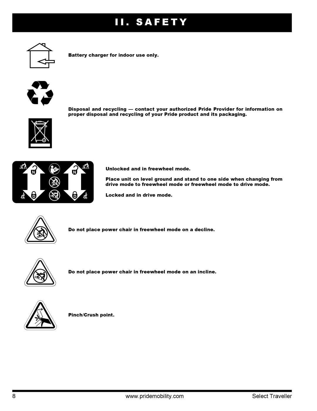 Pride Mobility I NFMANU339 manual S a F E T Y 