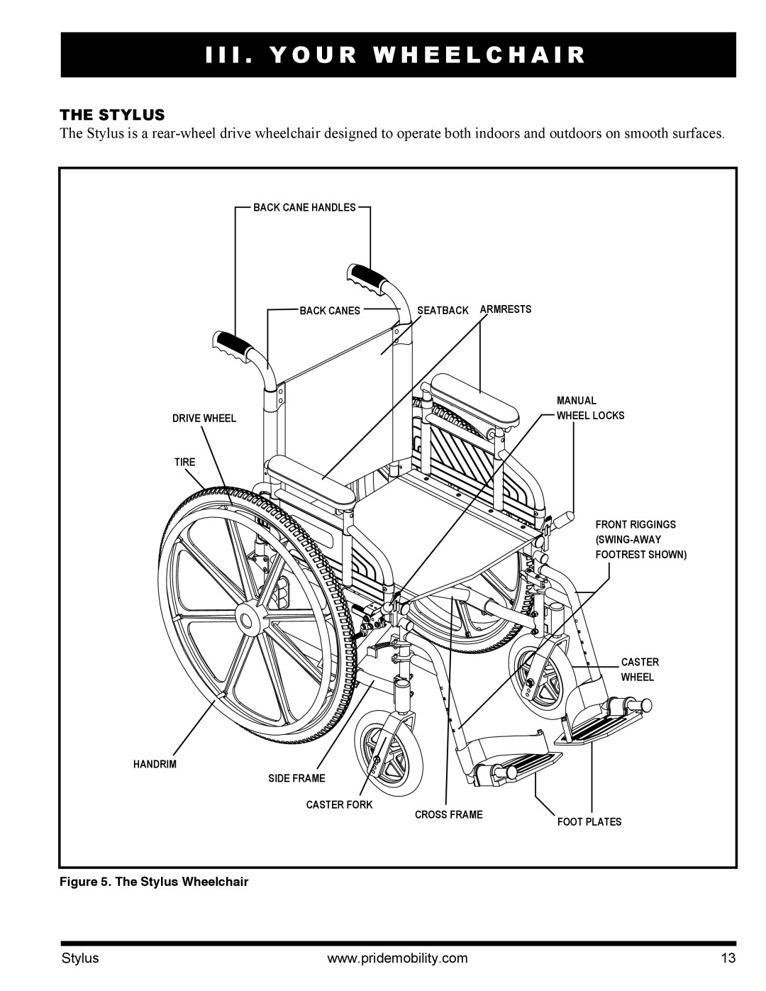 Pride Mobility IFMANU2121 manual I . Y O U R W H E E L C H a I R, Stylus 