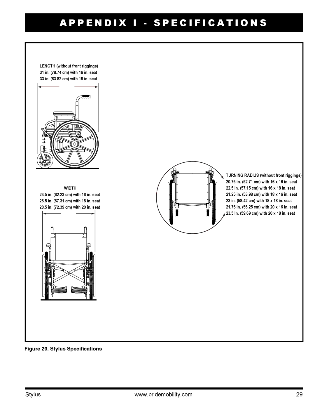 Pride Mobility IFMANU2121 manual Stylus Specifications 