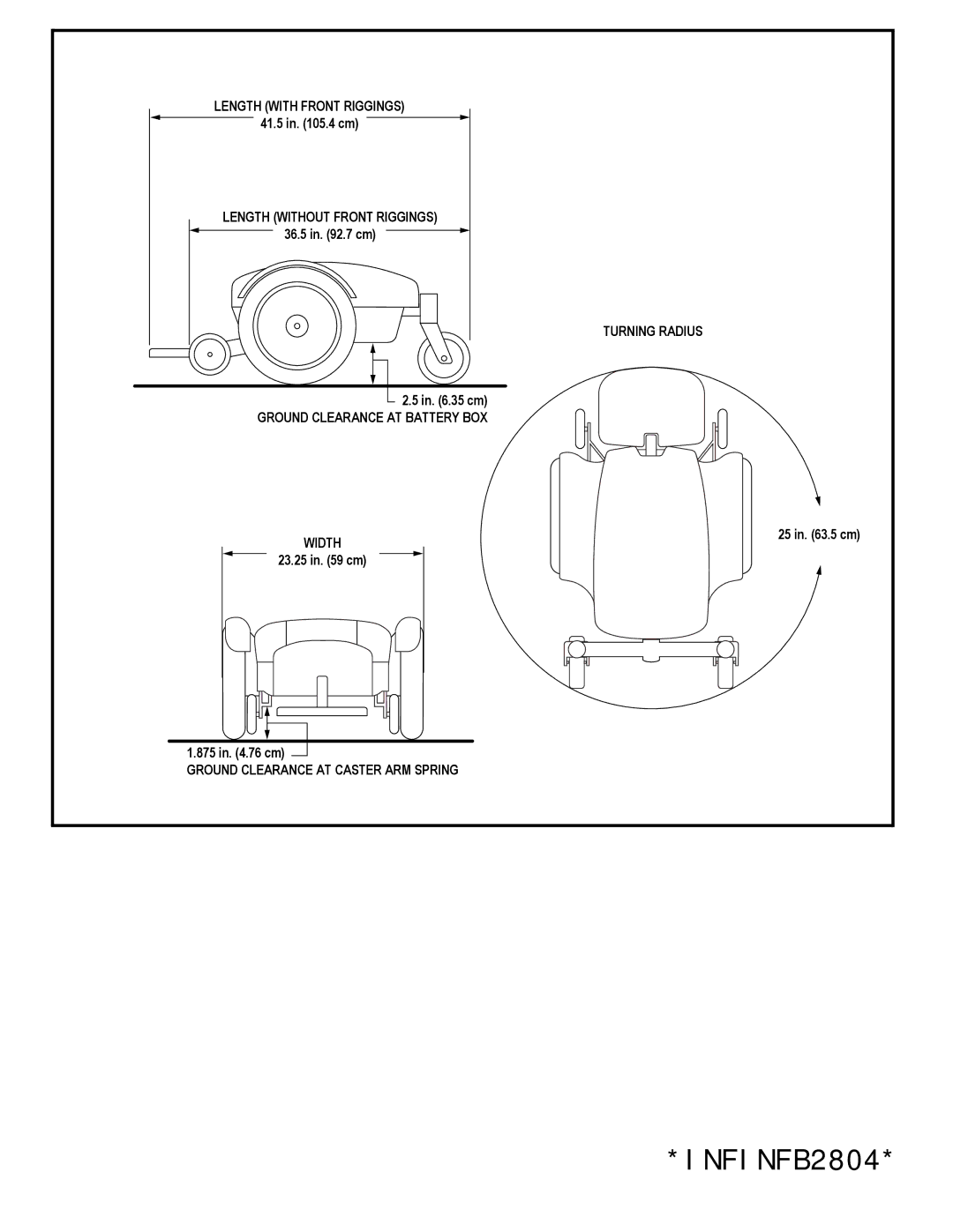 Pride Mobility INFINFB2804 specifications Length with Front Riggings 