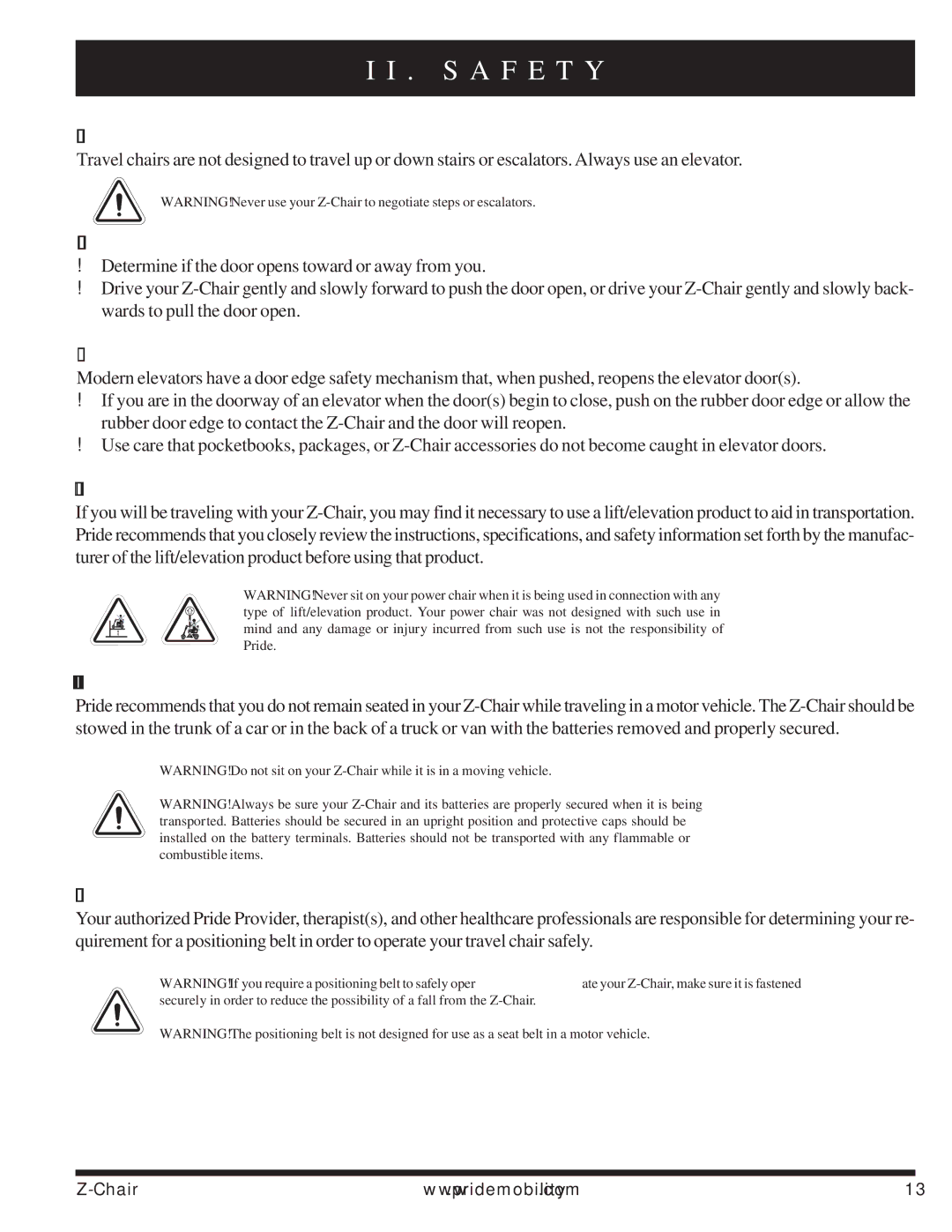 Pride Mobility INFMAN63121 manual Stairs and Escalators, Doors, Elevators, Lift/Elevation Products, Motor Vehicle Transport 