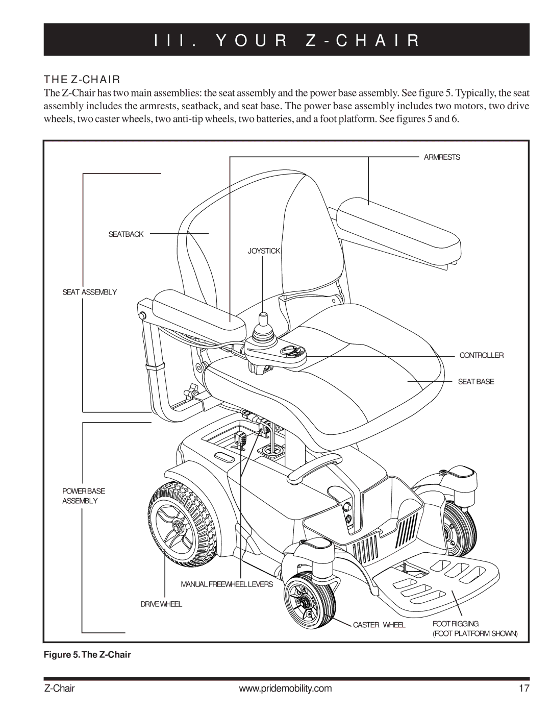 Pride Mobility INFMAN63121 manual I . Y O U R Z C H a I R, Z-Chair 