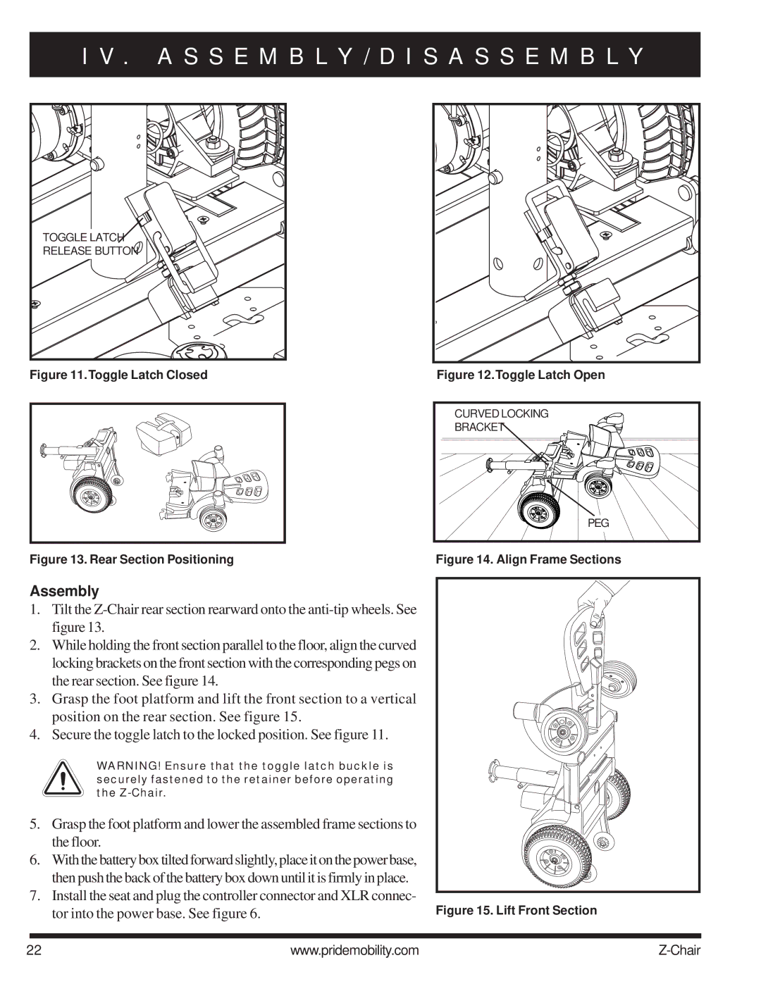 Pride Mobility INFMAN63121 manual Assembly, Toggle Latch Closed 