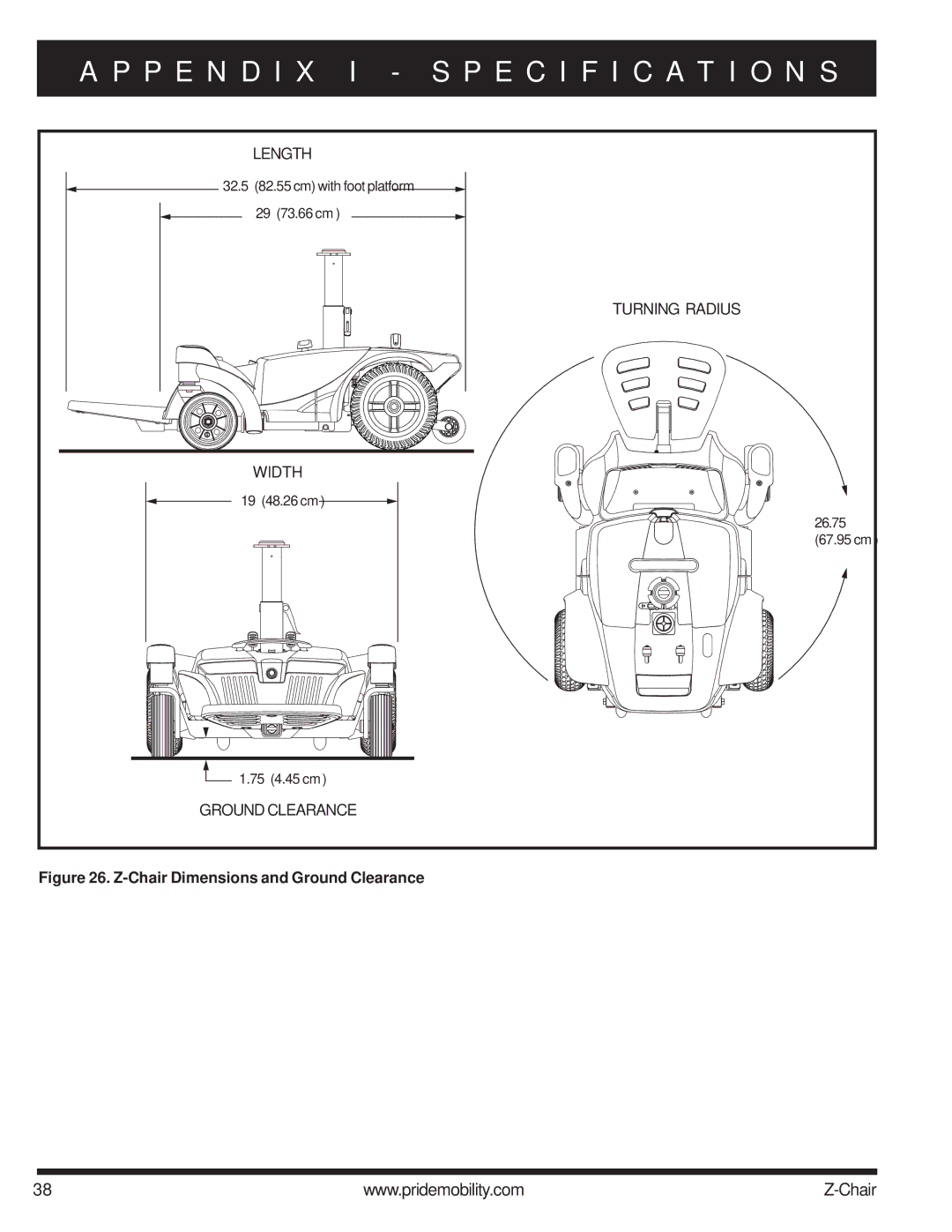 Pride Mobility INFMAN63121 manual Chair Dimensions and Ground Clearance 