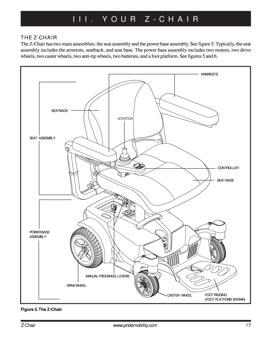 Pride Mobility INFMAN63121 manual I I I . Y O U R Z - C H A I R, The Z-Chair 