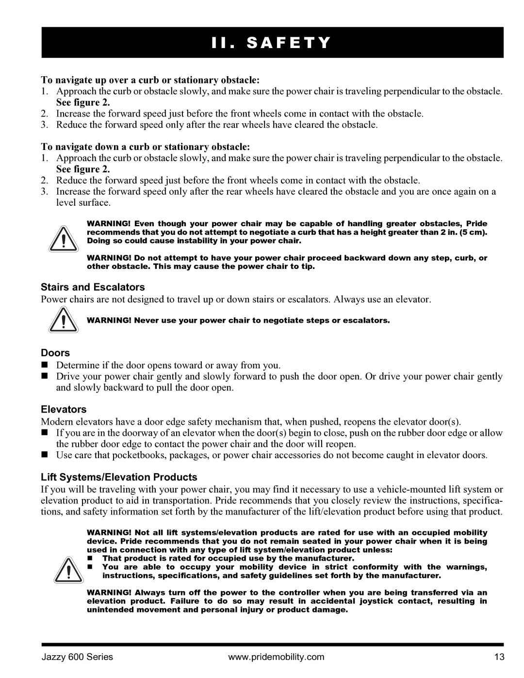 Pride Mobility INFMANJ2828 manual Stairs and Escalators, Doors, Elevators, Lift Systems/Elevation Products 