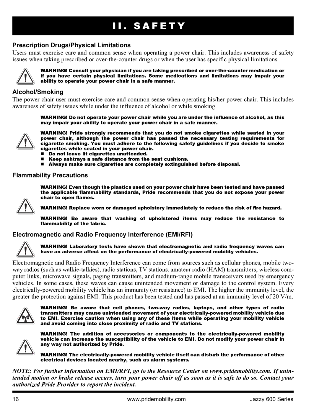 Pride Mobility INFMANJ2828 manual Prescription Drugs/Physical Limitations, Alcohol/Smoking 