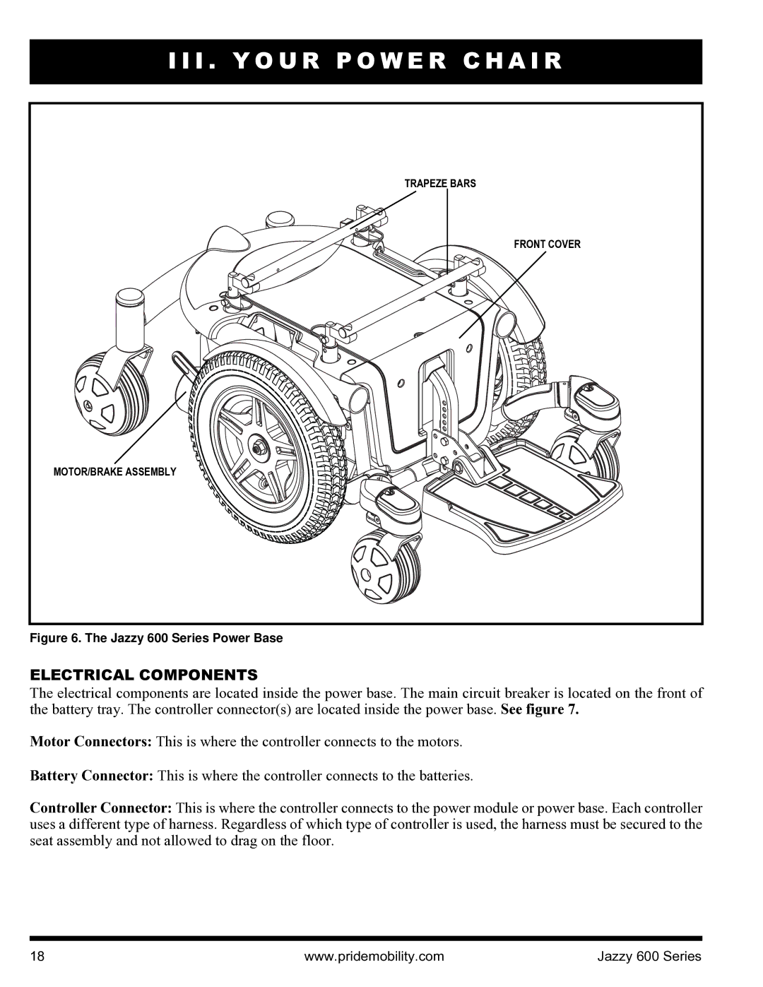 Pride Mobility INFMANJ2828 manual Electrical Components, Jazzy 600 Series Power Base 