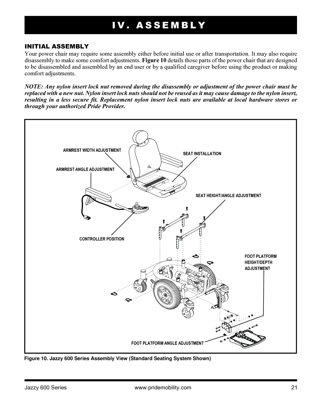 Pride Mobility INFMANJ2828 manual A S S E M B L Y, Initial Assembly 