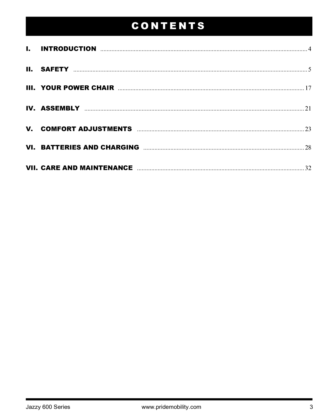 Pride Mobility INFMANJ2828 manual N T E N T S, Iii 