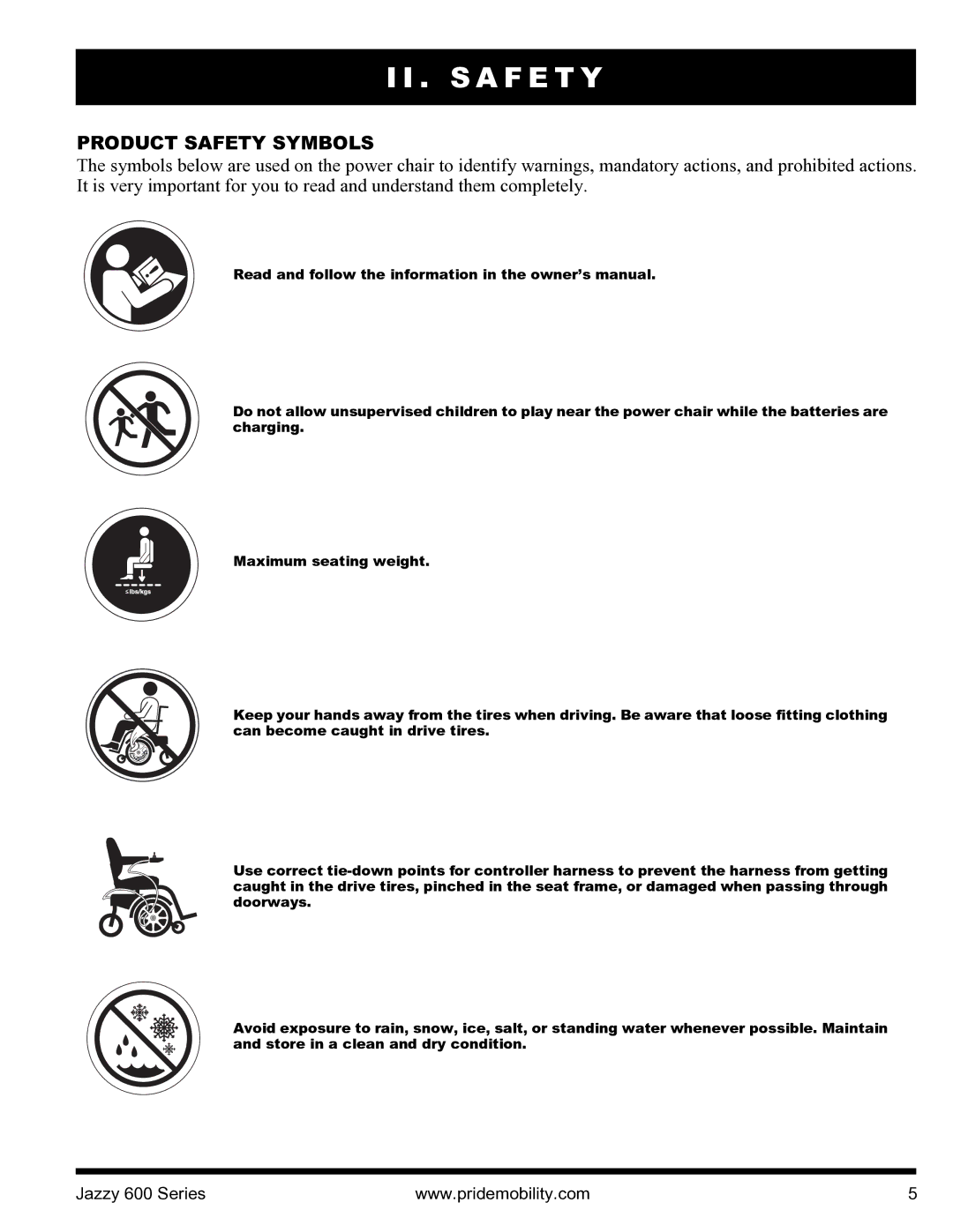 Pride Mobility INFMANJ2828 manual S a F E T Y, Product Safety Symbols 