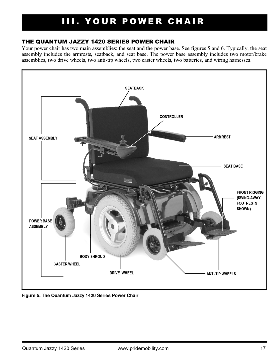 Pride Mobility INFMANU1206 manual I . Y O U R P O W E R C H a I R, Quantum Jazzy 1420 Series Power Chair 