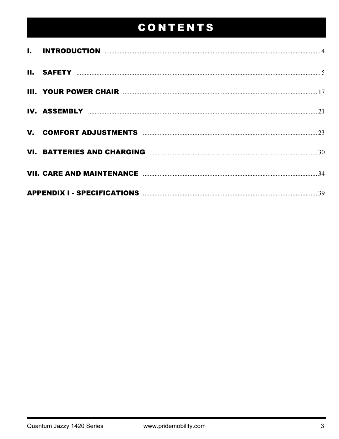 Pride Mobility INFMANU1206 manual N T E N T S, Iii 