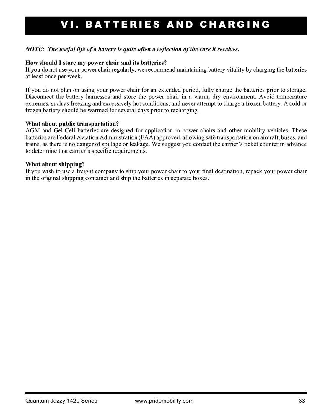 Pride Mobility INFMANU1206 manual How should I store my power chair and its batteries?, What about public transportation? 