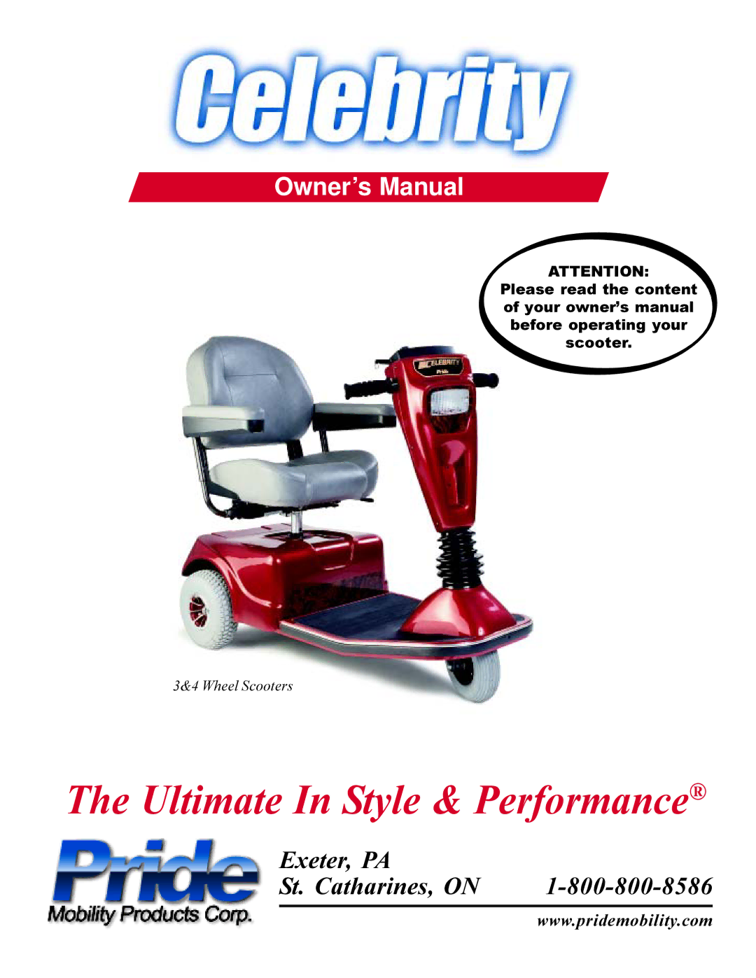 Pride Mobility INFMANU1208 owner manual Ultimate In Style & Performance 