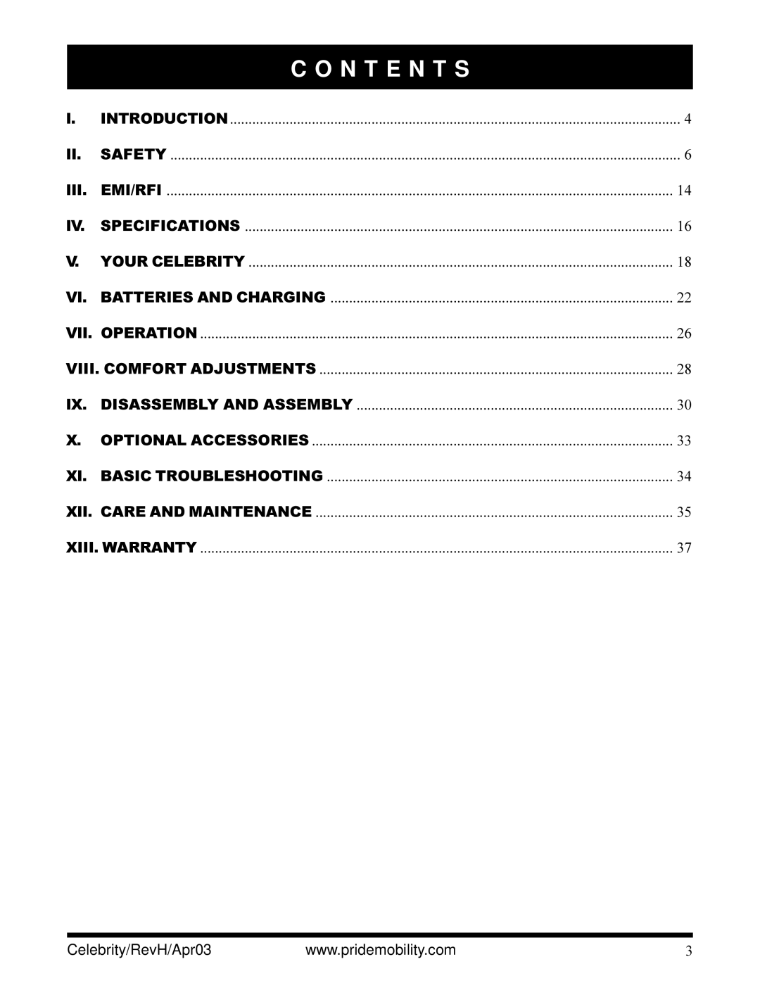 Pride Mobility INFMANU1208 owner manual N T E N T S 