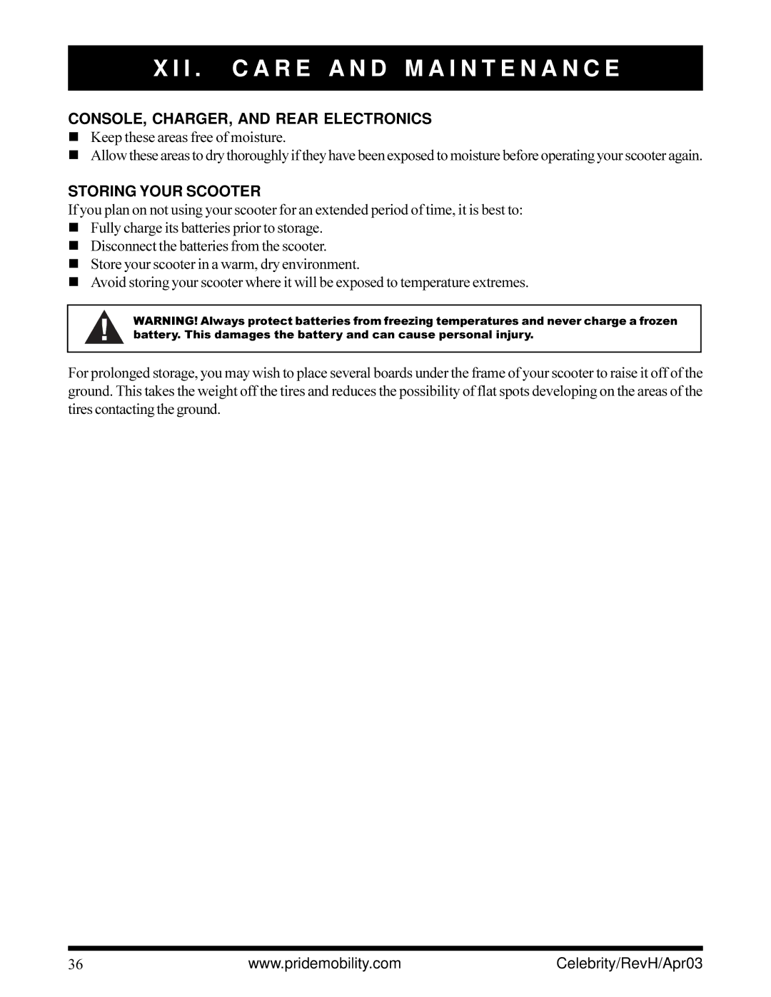 Pride Mobility INFMANU1208 owner manual CONSOLE, CHARGER, and Rear Electronics, Storing Your Scooter 