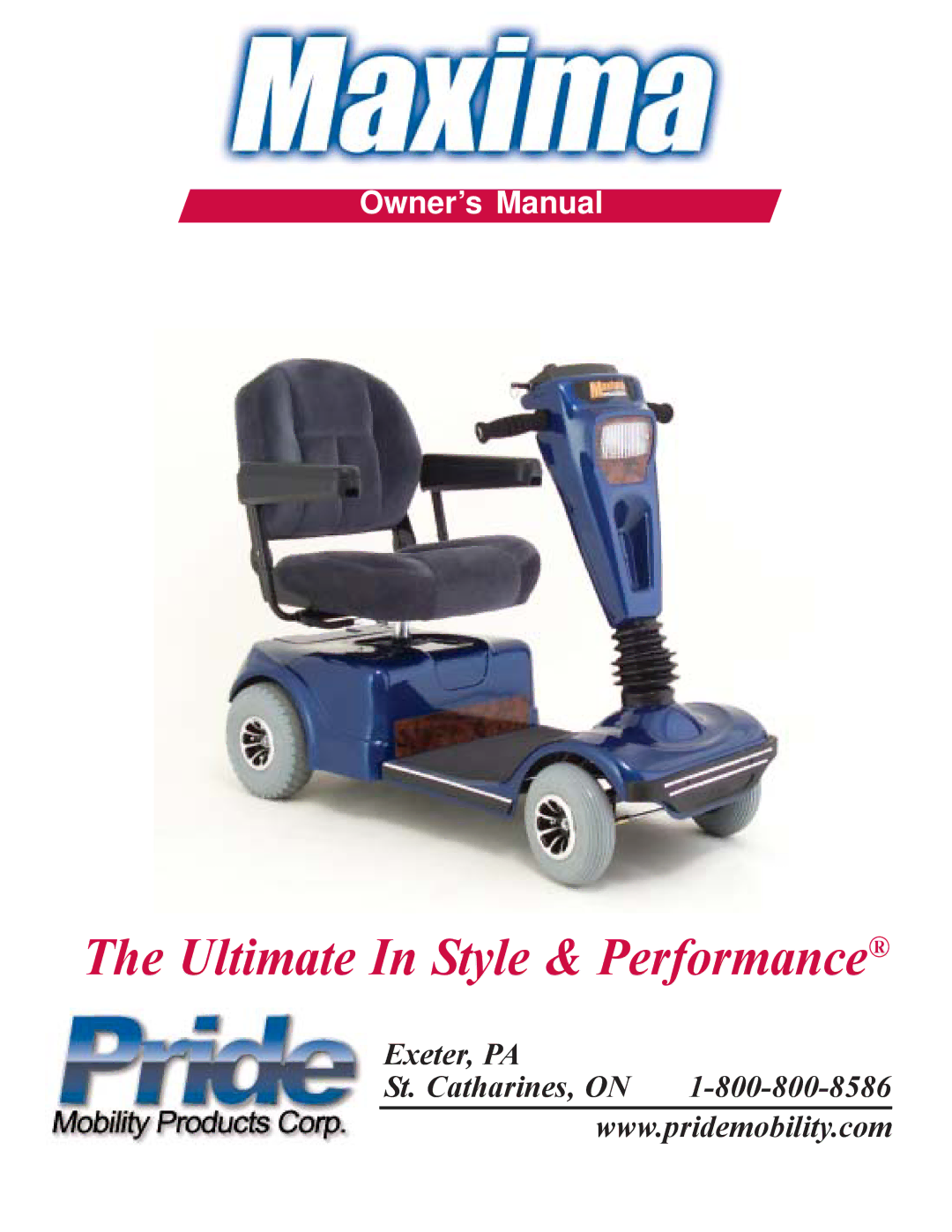 Pride Mobility INFMANU1743 owner manual Ultimate In Style & Performance 