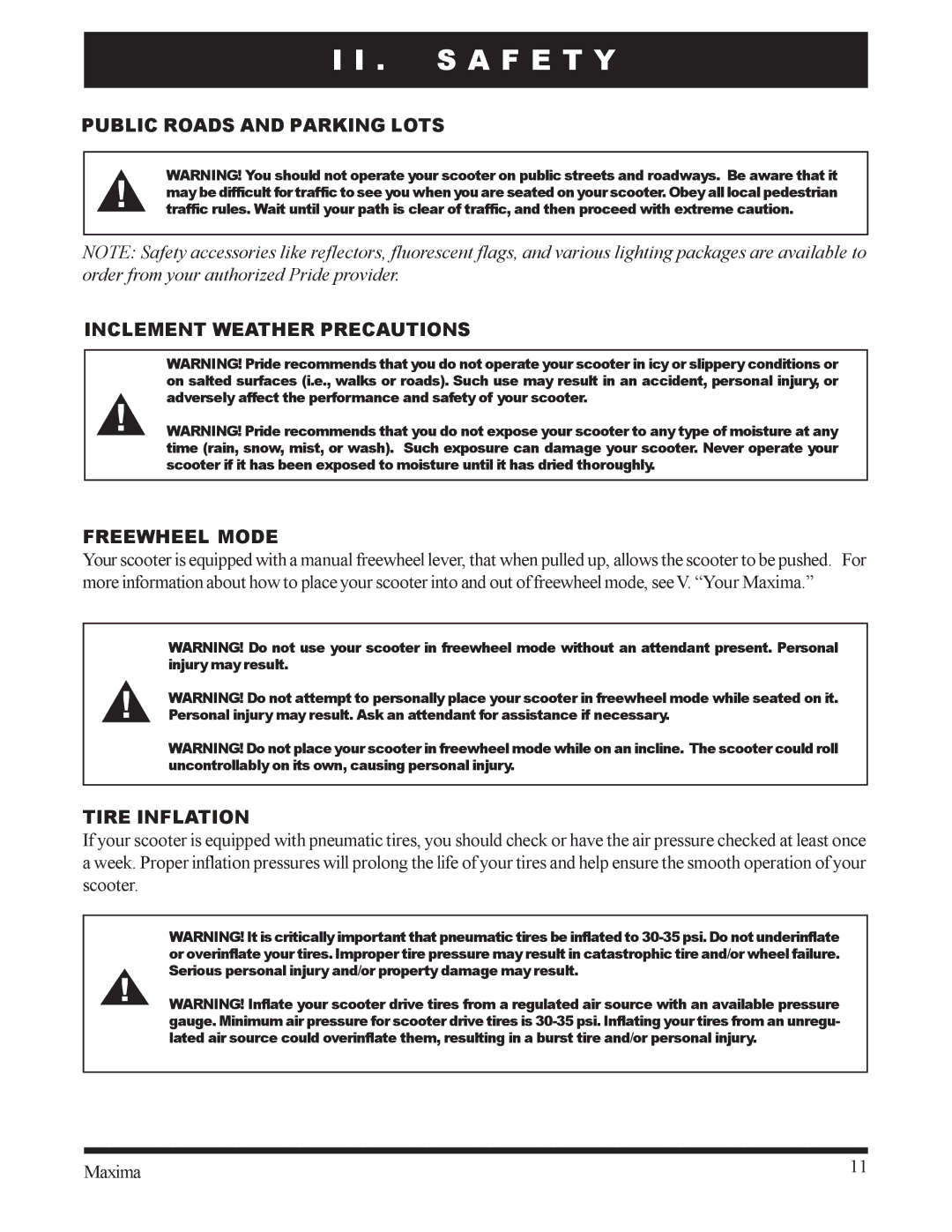 Pride Mobility INFMANU1743 owner manual Tire Inflation 