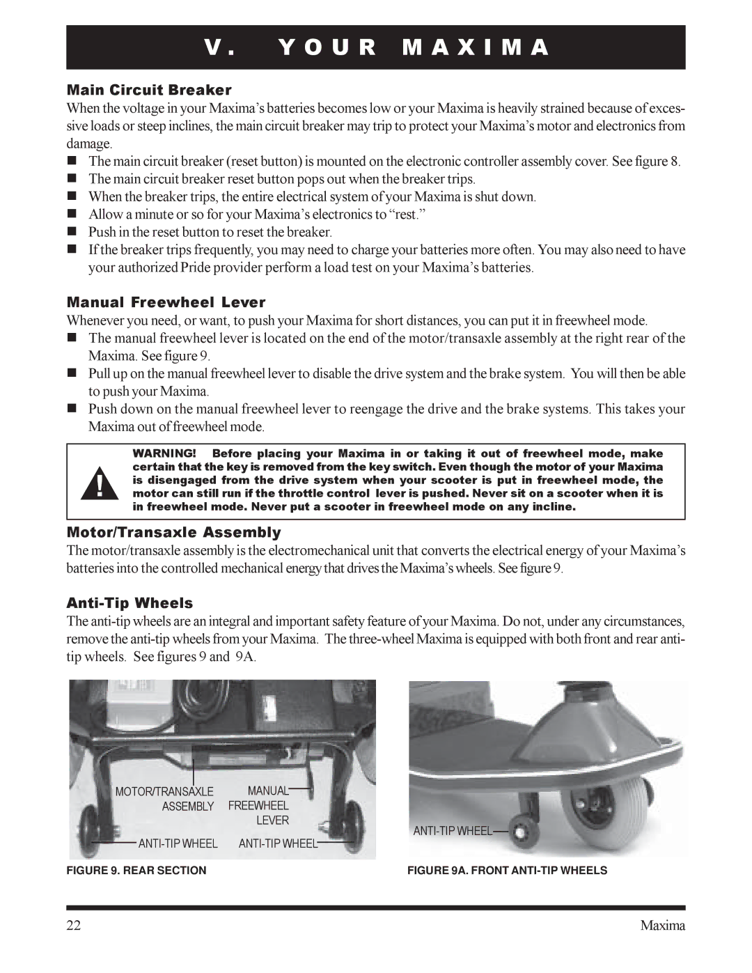 Pride Mobility INFMANU1743 Main Circuit Breaker, Manual Freewheel Lever, Motor/Transaxle Assembly, Anti-Tip Wheels 