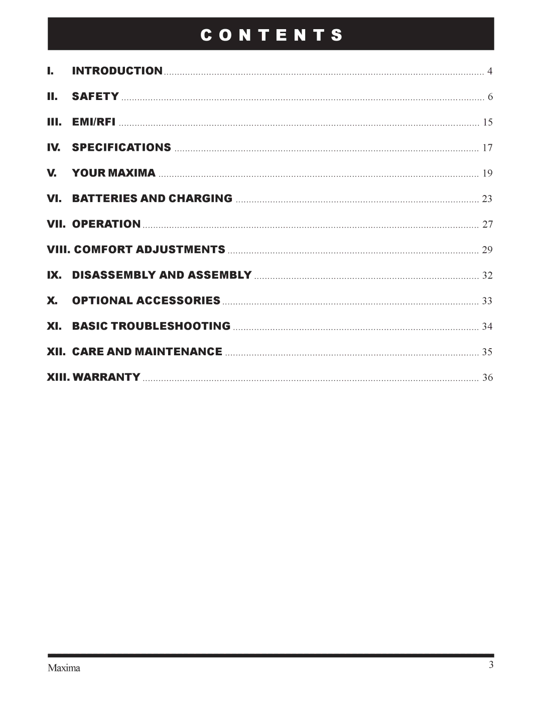 Pride Mobility INFMANU1743 owner manual N T E N T S 