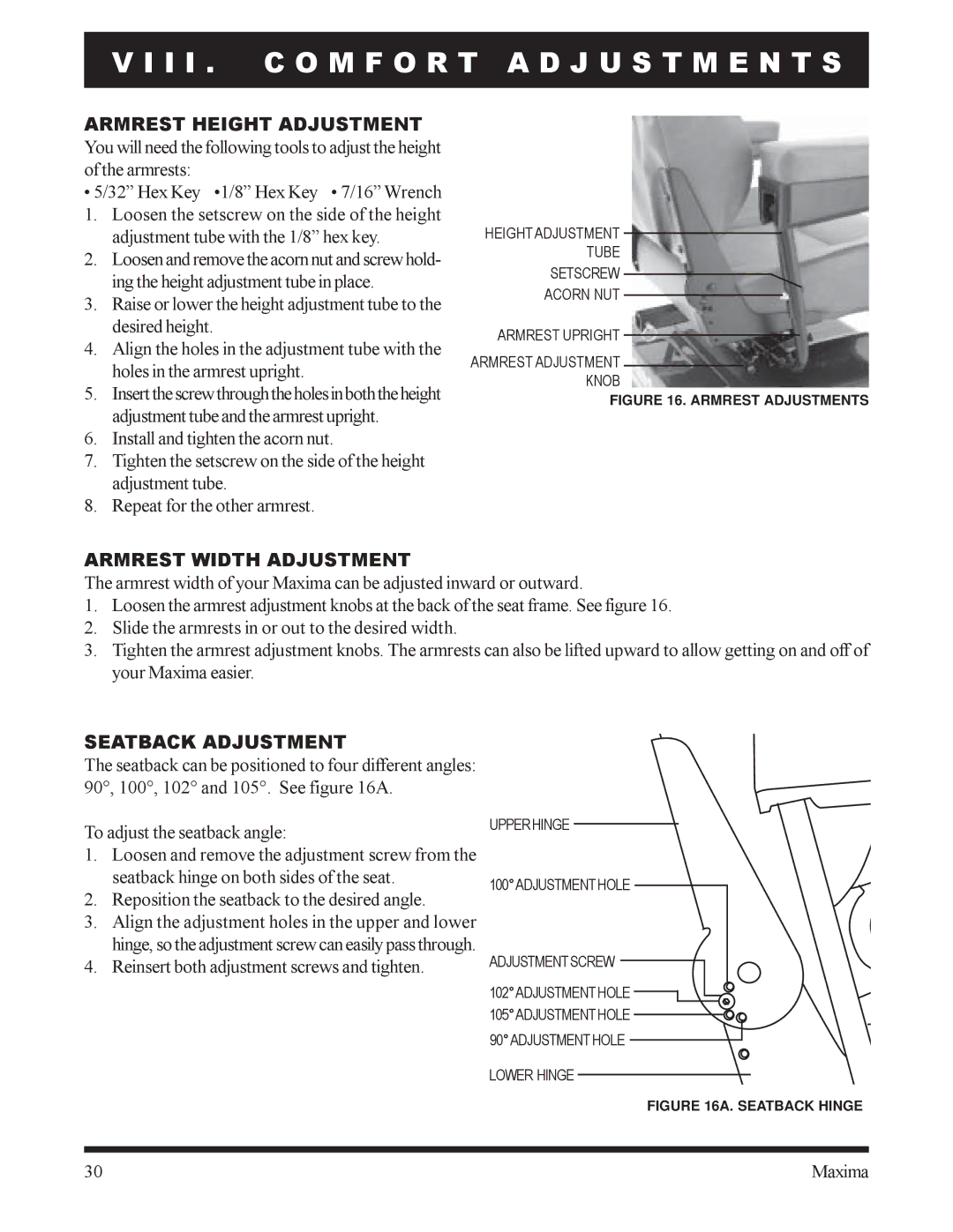 Pride Mobility INFMANU1743 owner manual Armrest Width Adjustment, Seatback Adjustment 