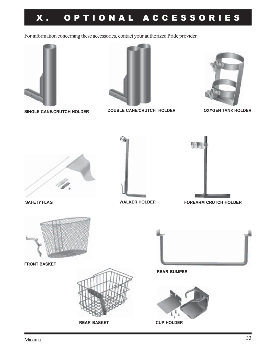 Pride Mobility INFMANU1743 owner manual P T I O N a L a C C E S S O R I E S 