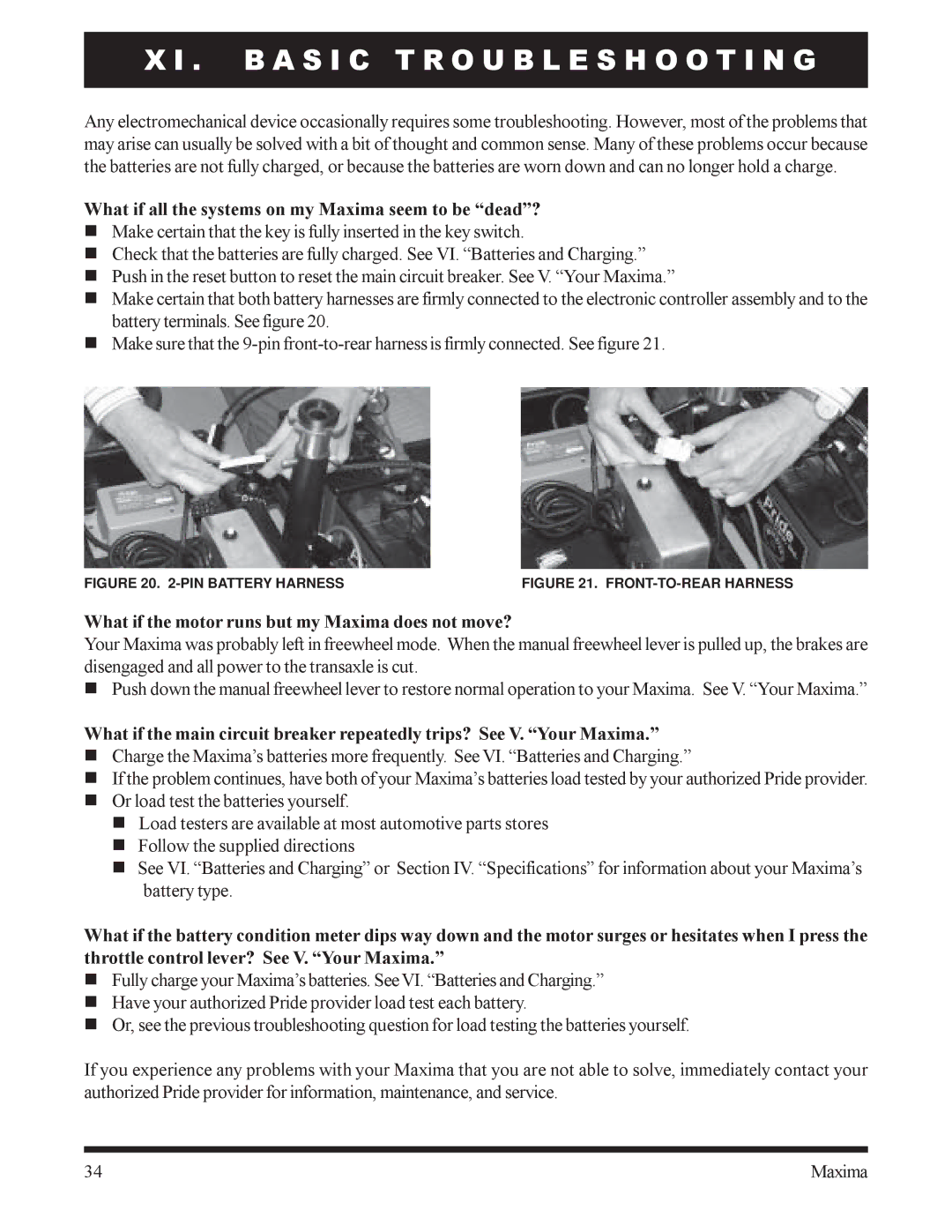 Pride Mobility INFMANU1743 owner manual B a S I C Troubleshooting, What if all the systems on my Maxima seem to be dead? 