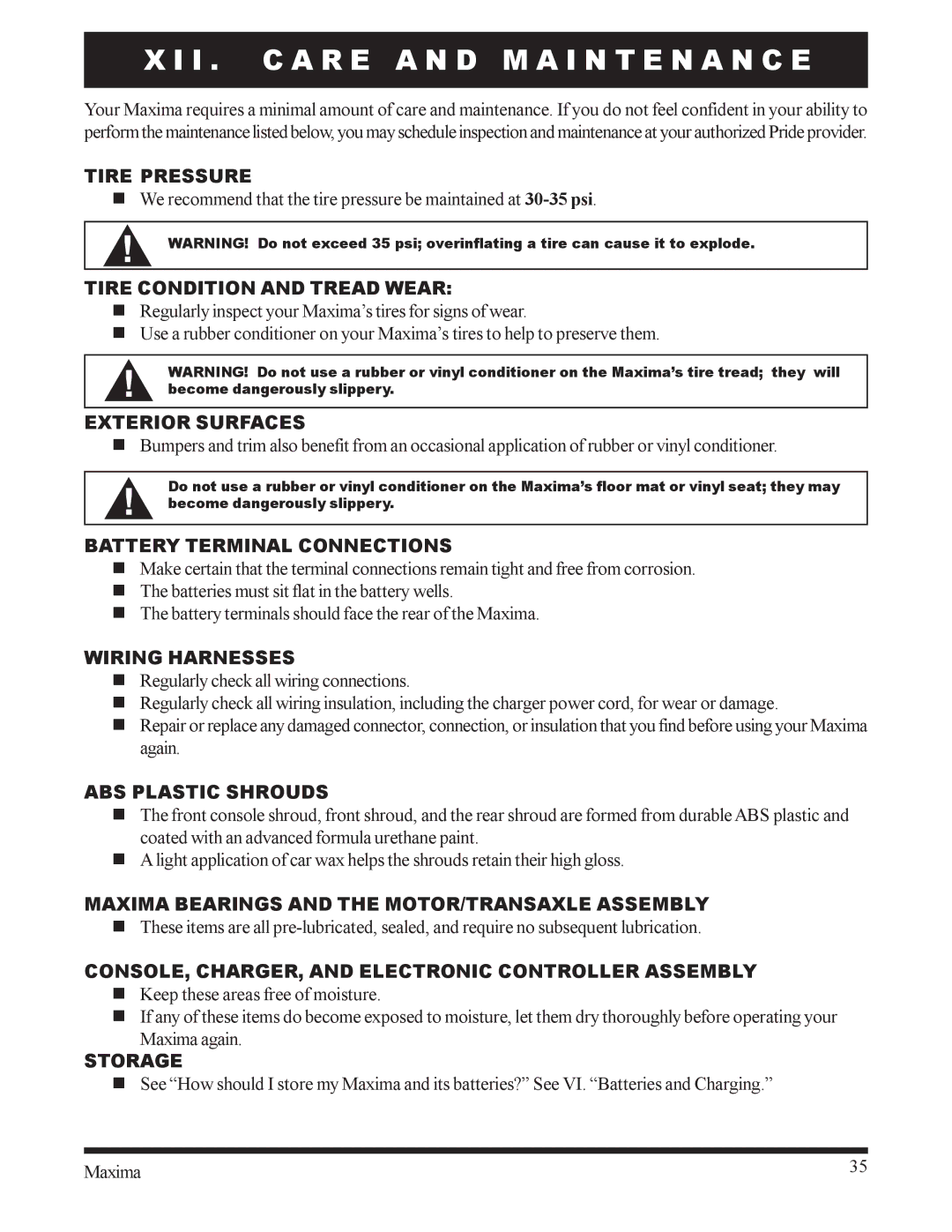 Pride Mobility INFMANU1743 owner manual I . C a R E a N D M a I N T E N a N C E 