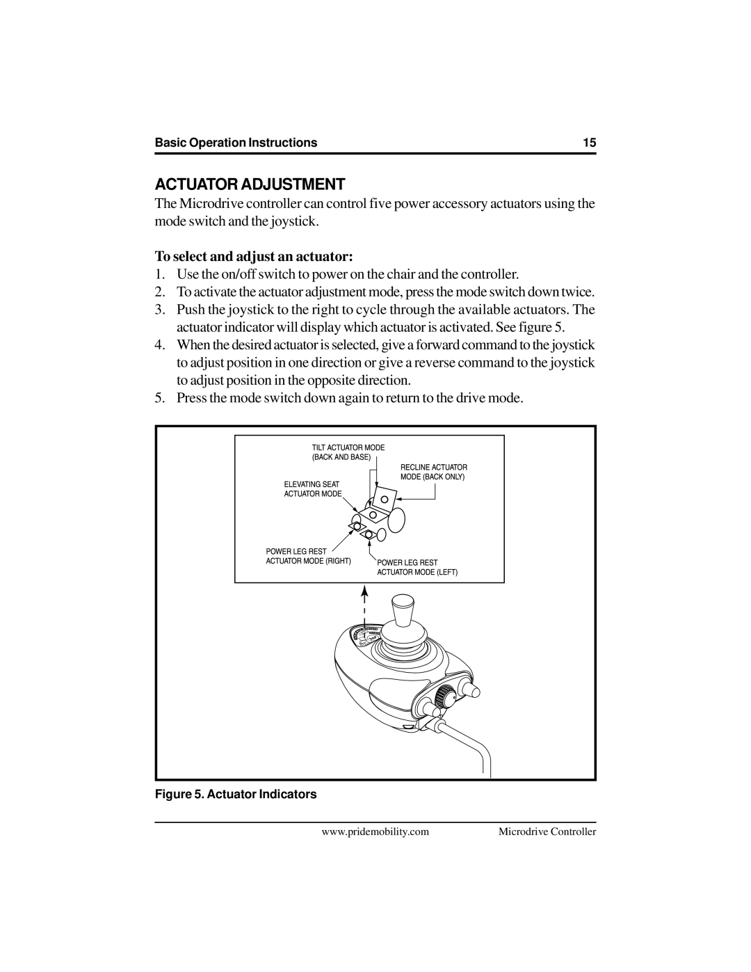 Pride Mobility INFMANU2581 manual Actuator Adjustment, To select and adjust an actuator 