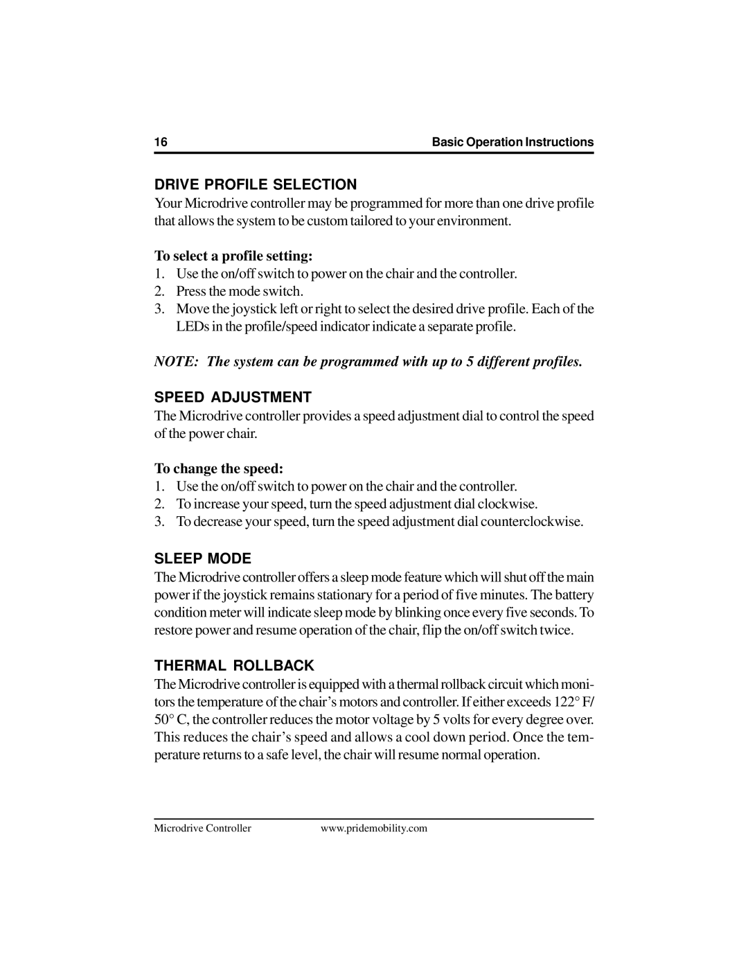 Pride Mobility INFMANU2581 manual Drive Profile Selection 