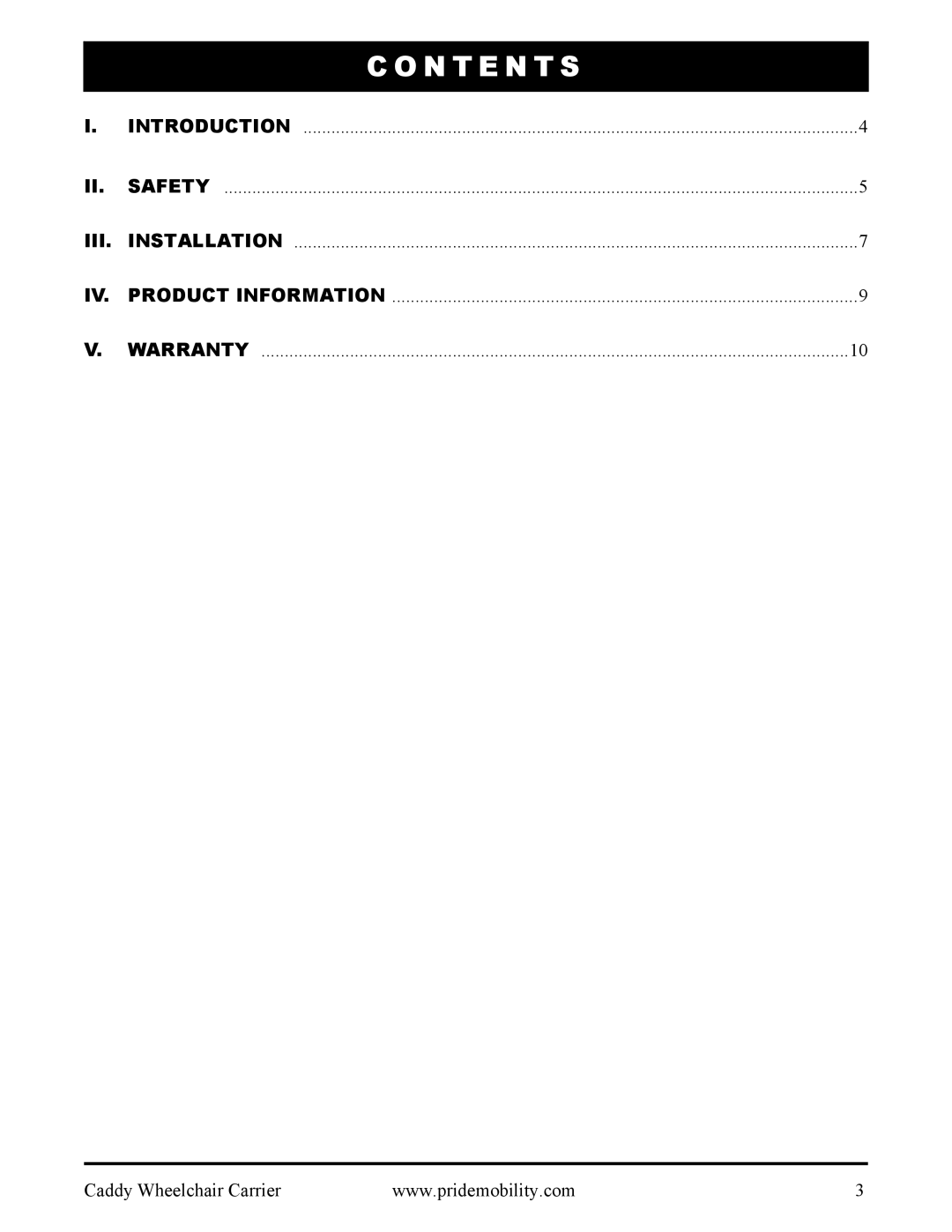 Pride Mobility INFMANU3111 manual N T E N T S, Iii 