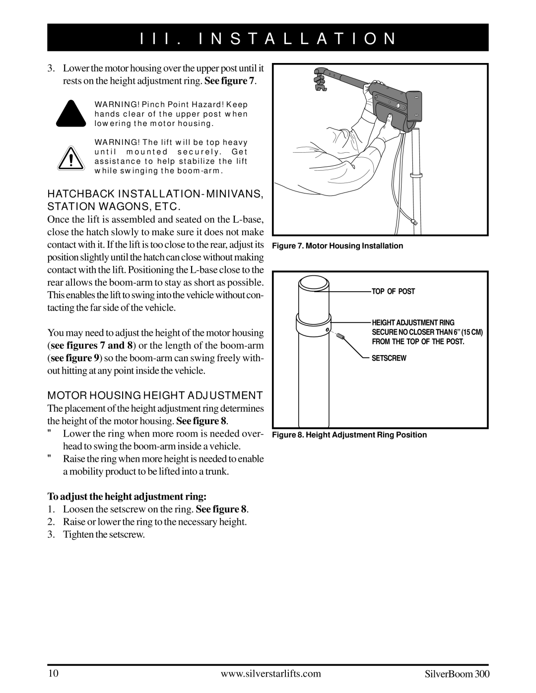 Pride Mobility INFMANU3210 Hatchback INSTALLATION- MINIVANS, Station WAGONS, ETC, To adjust the height adjustment ring 