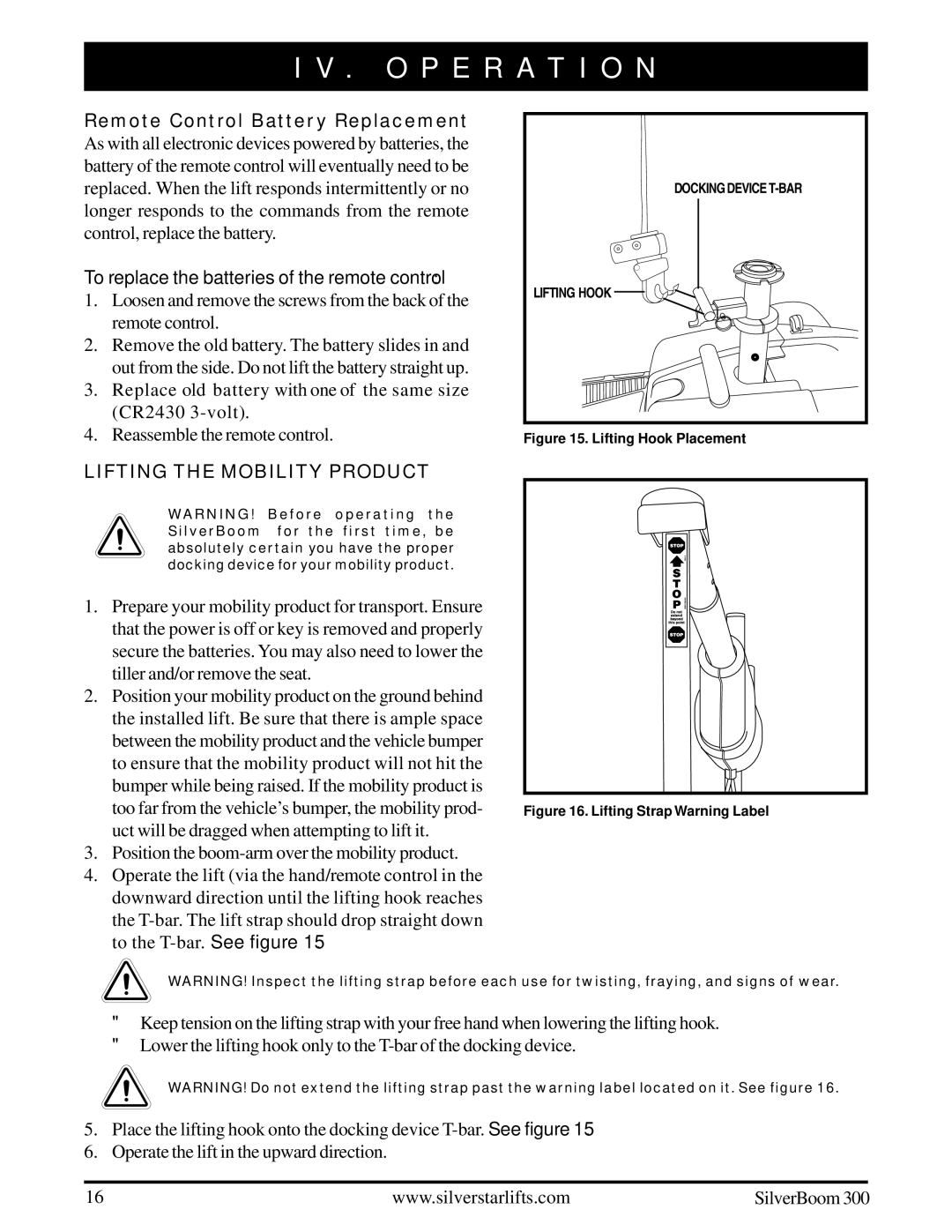 Pride Mobility INFMANU3210 manual To replace the batteries of the remote control, Lifting the Mobility Product 