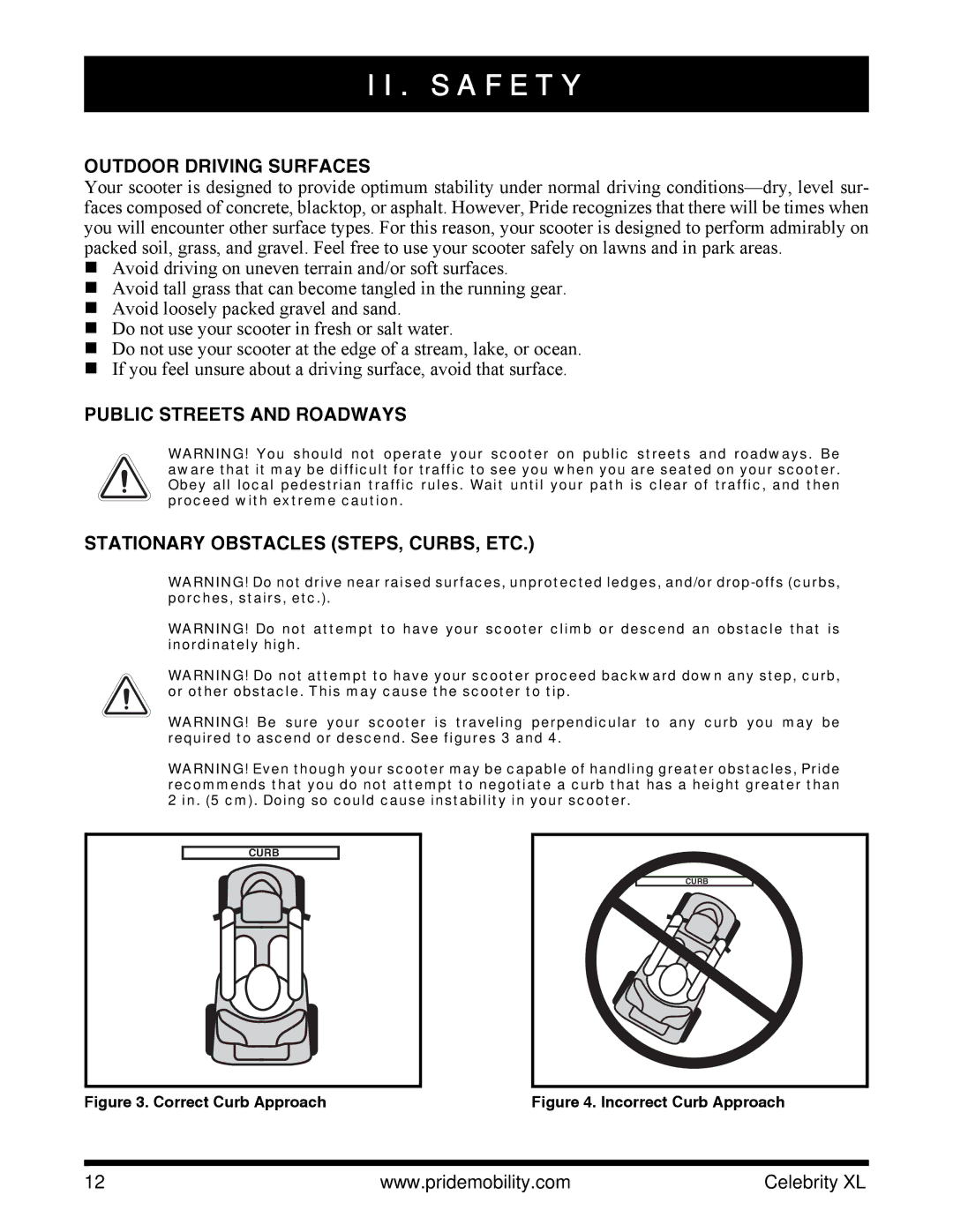 Pride Mobility INFMANU3267 manual Outdoor Driving Surfaces, Correct Curb Approach 