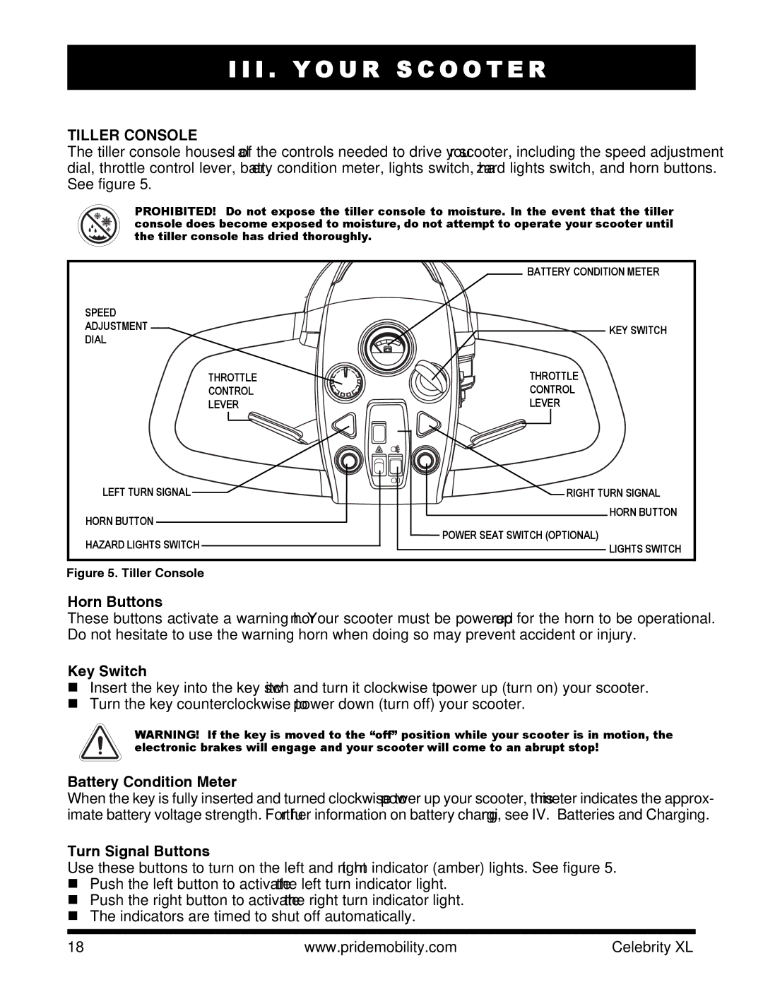 Pride Mobility INFMANU3267 manual I . Y O U R S C O O T E R, Tiller Console 