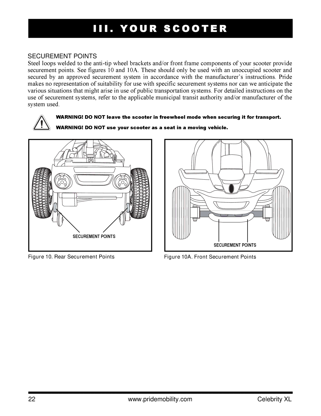 Pride Mobility INFMANU3267 manual Rear Securement Points 