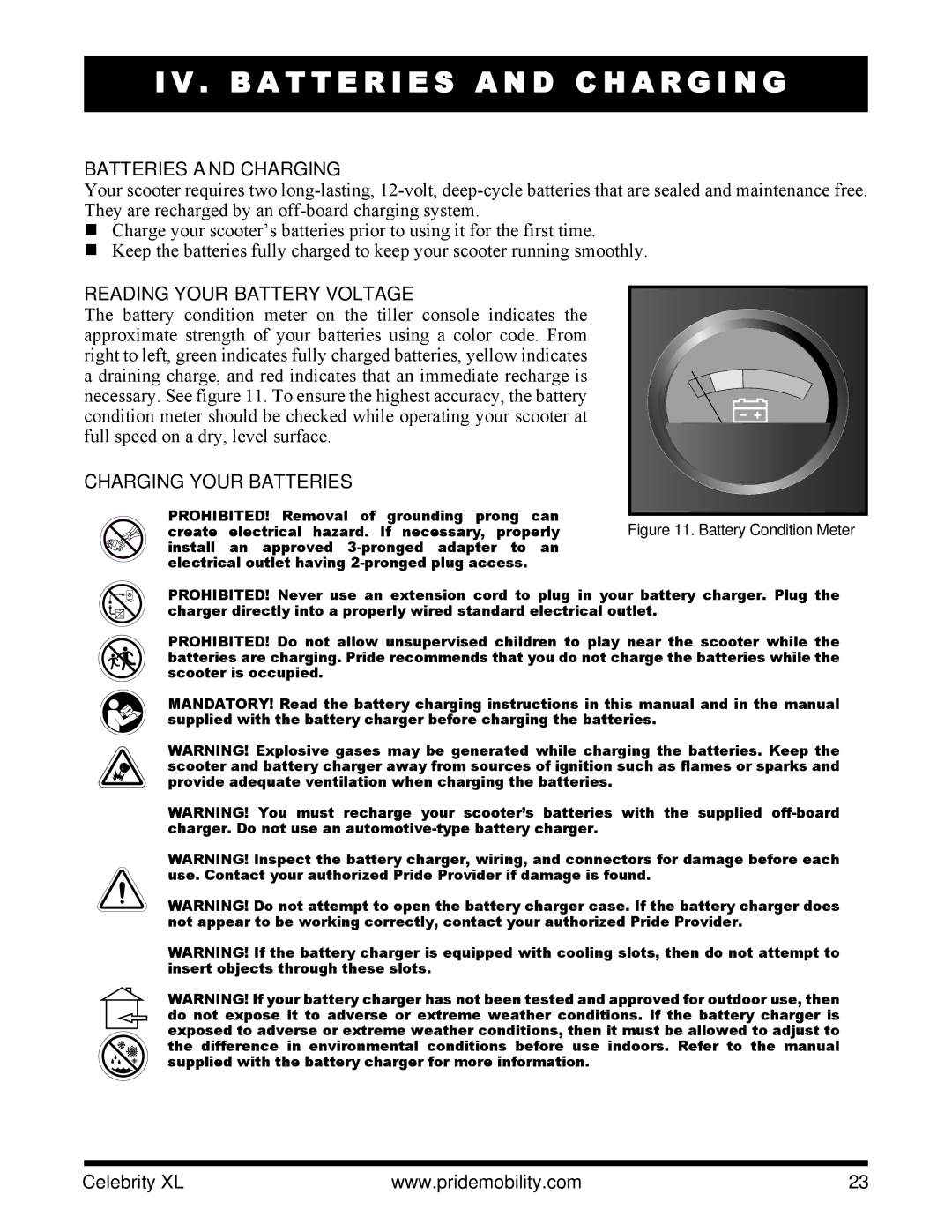 Pride Mobility INFMANU3267 B a T T E R I E S a N D C H a R G I N G, Batteries and Charging, Reading Your Battery Voltage 